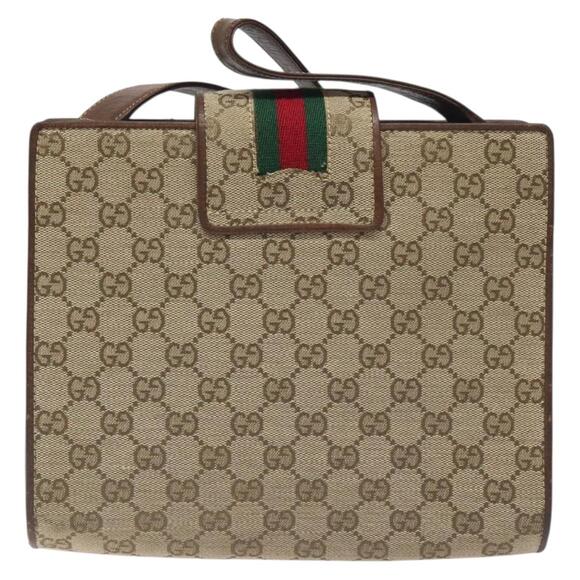 GUCCI GG Canvas Shoulder Bag Beige Gold - Picture 3 of 16